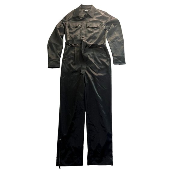 DKNY 2 Pocket Satin Jumpsuit in Black